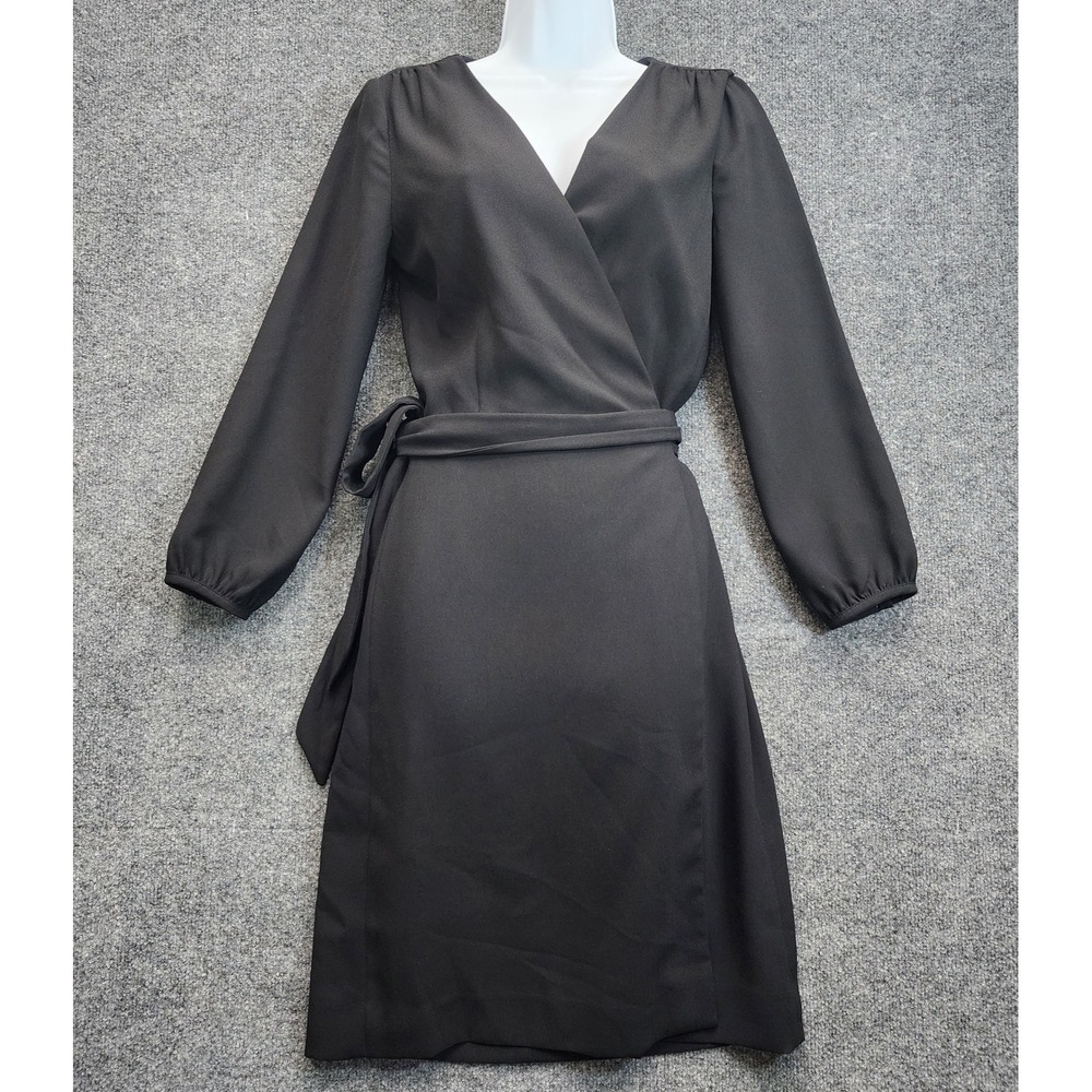 J.Crew Womens Black Faux Wrap V Neck Career Long Sleeve Dark Academia Dress 2T